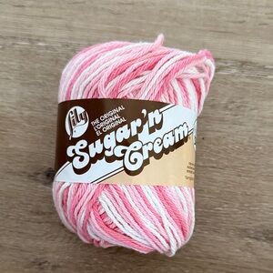 Lily Sugar'n Cream Yarn in Pink and White strawberry